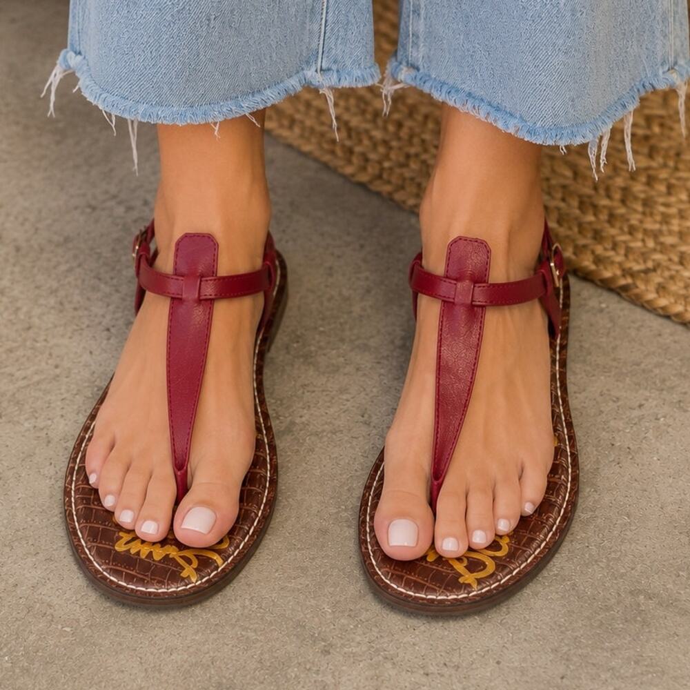 NEW Sam Edelman Gigi Red Leather Sandals Women's Size 7.5